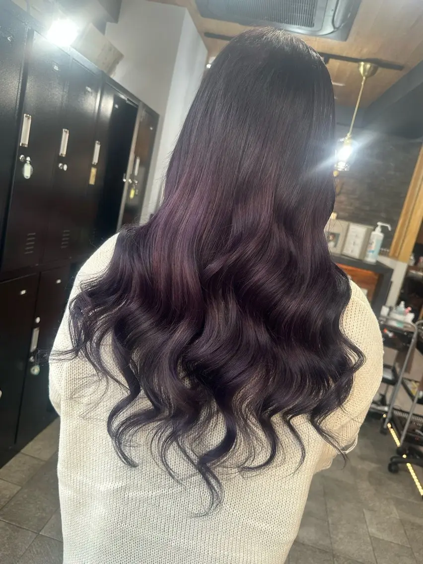 ロング パープルカラー カット ヘアカラー トリートメント 横浜/あゆみ/ エクステ特化のヘアスタイル