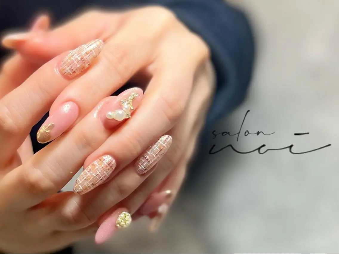 ネイル ピンク ツイードネイル ハンドネイル salon noiのネイルデザイン