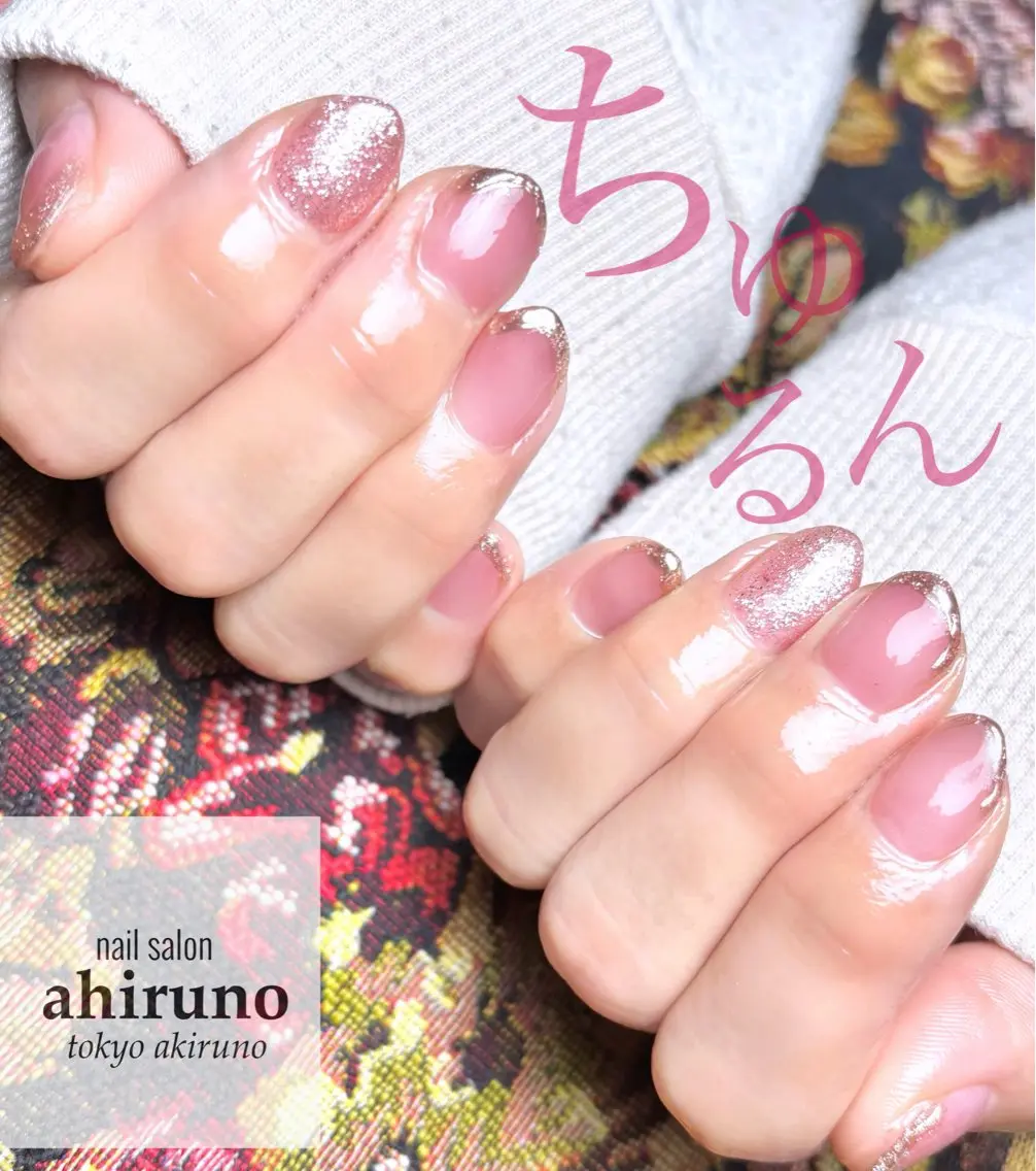 ネイル ラメ(グリッター) ミラーネイル ワンカラーネイル ピンク 赤色 ハンドネイル 東京あきる野市ネイル ✿ yuiのネイルデザイン