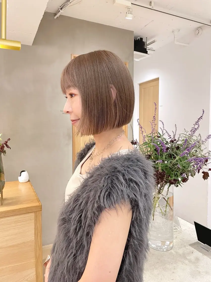 ミディアム カラー ベージュカラー ブラウンカラー ブラウンベージュ ダブルカラー イヤリングカラー ボブ/縮毛矯正 🌟梅田盛一🌟のヘアスタイル