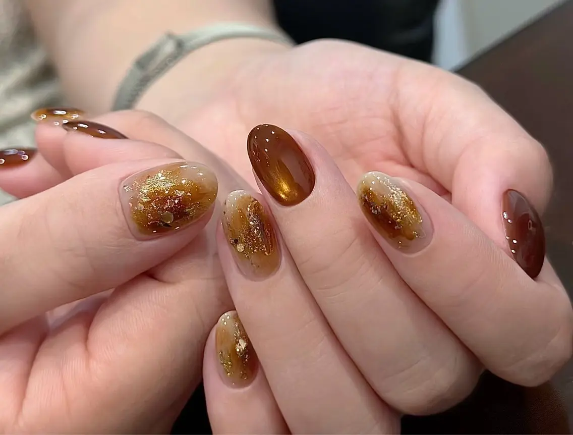 【こっくり琥珀ブラウン】✨大人可愛いデザイン💅色変更相談できます!の写真