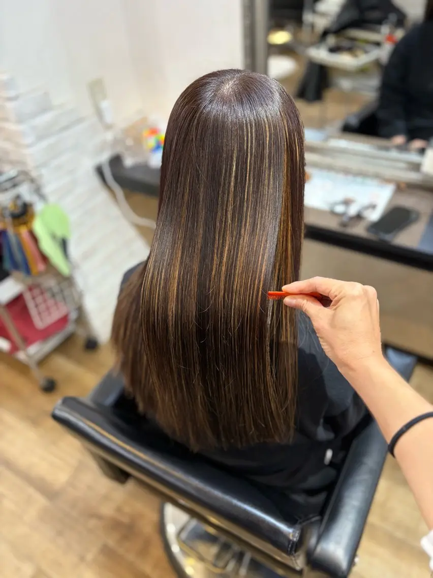 ロング ヘアカラー トリートメント きむえり/髪質改善 /うねり広がり改善のヘアスタイル