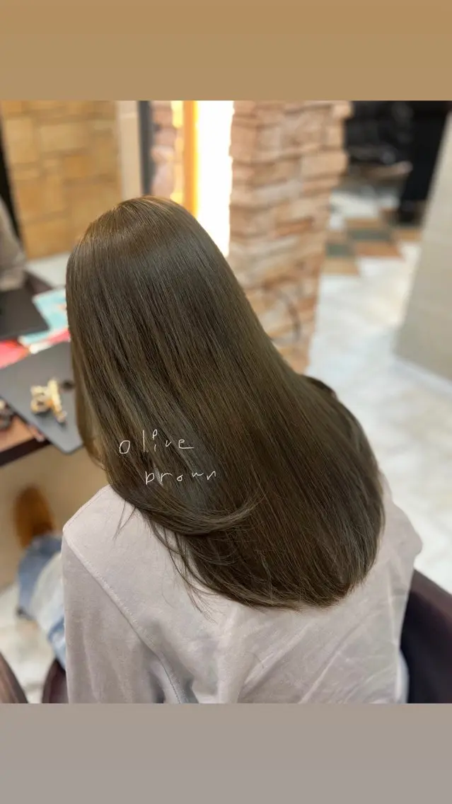 ロング カラー ベージュカラー ダブルカラー オリーブベージュ オリーブカラー Luana .Rioneのマツエク・マツパデザイン