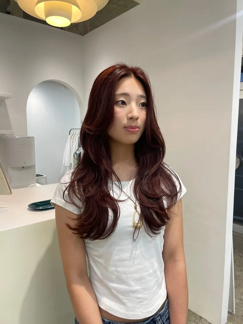ロング カラー オレンジ カット ヘアカラー H I ＮＡのヘアスタイル