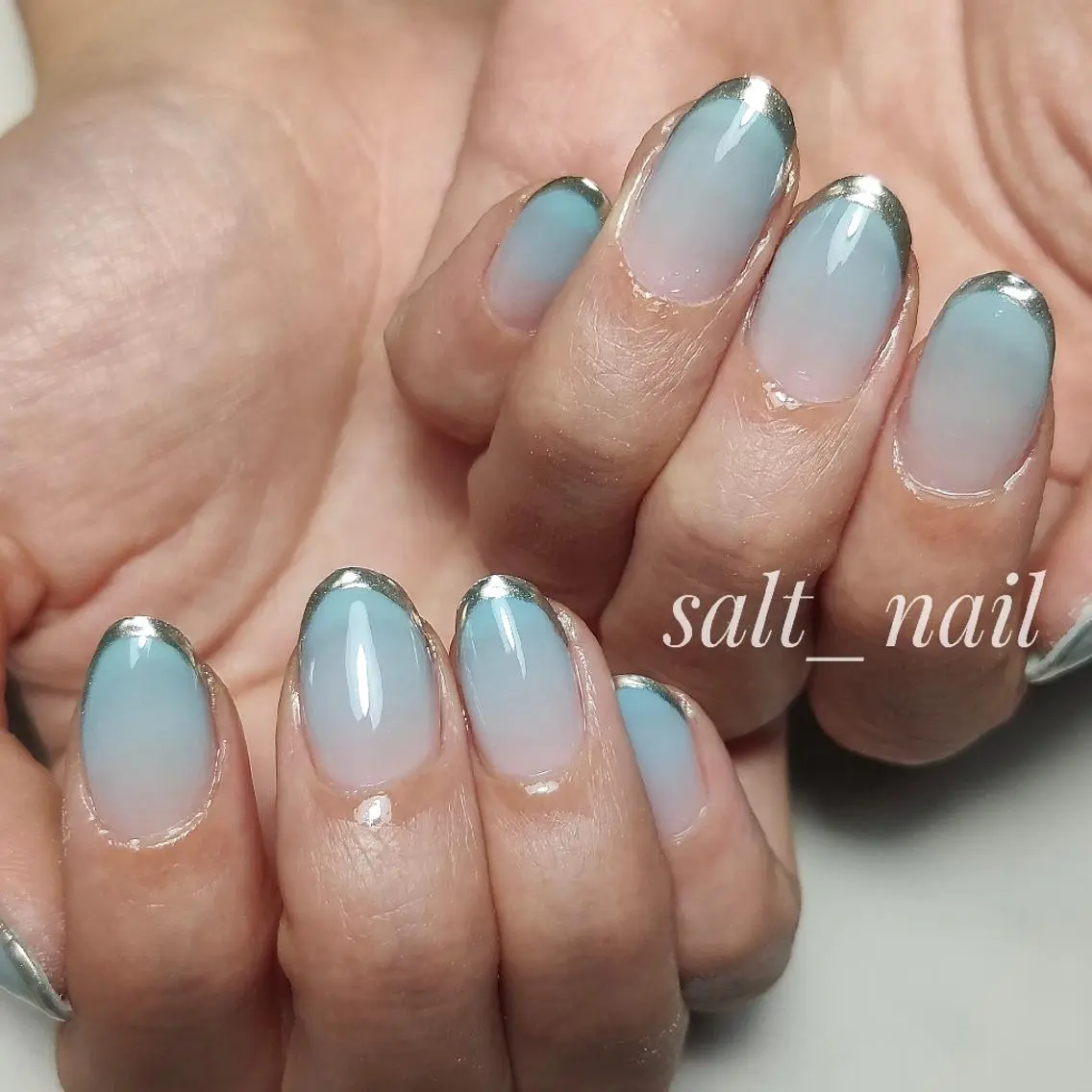ネイル ブルー フレンチネイル グラデーション 個人サロン saltnailのネイルデザイン