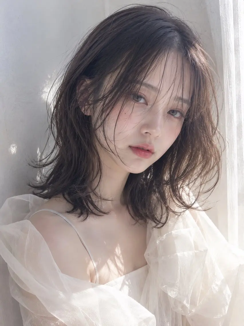 ミディアム パーマ ミディアムパーマ カット パーマ ボブパーマ/縮毛矯正 /かわいい/せき🫧のヘアスタイル