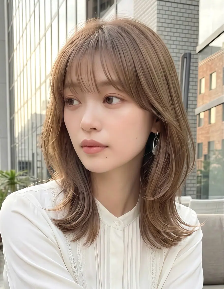 ミディアム ケアカラー 髪質改善 韓国風ヘア レイヤーカット 小顔カット ヘアカラー トリートメント 吉川 友稀のヘアスタイル