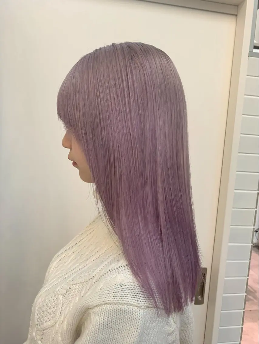 ロング カラー ラベンダーカラー ラベンダーピンク ピンクカラー ヘアカラー トリートメント CHERIEブリーチ ダブルカラー 天神のヘアスタイル
