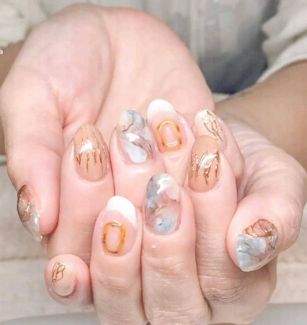 ネイル ブルー フレンチネイル ジェルネイル ニュアンスネイル 春ネイル Nyanco Nailのネイルデザイン