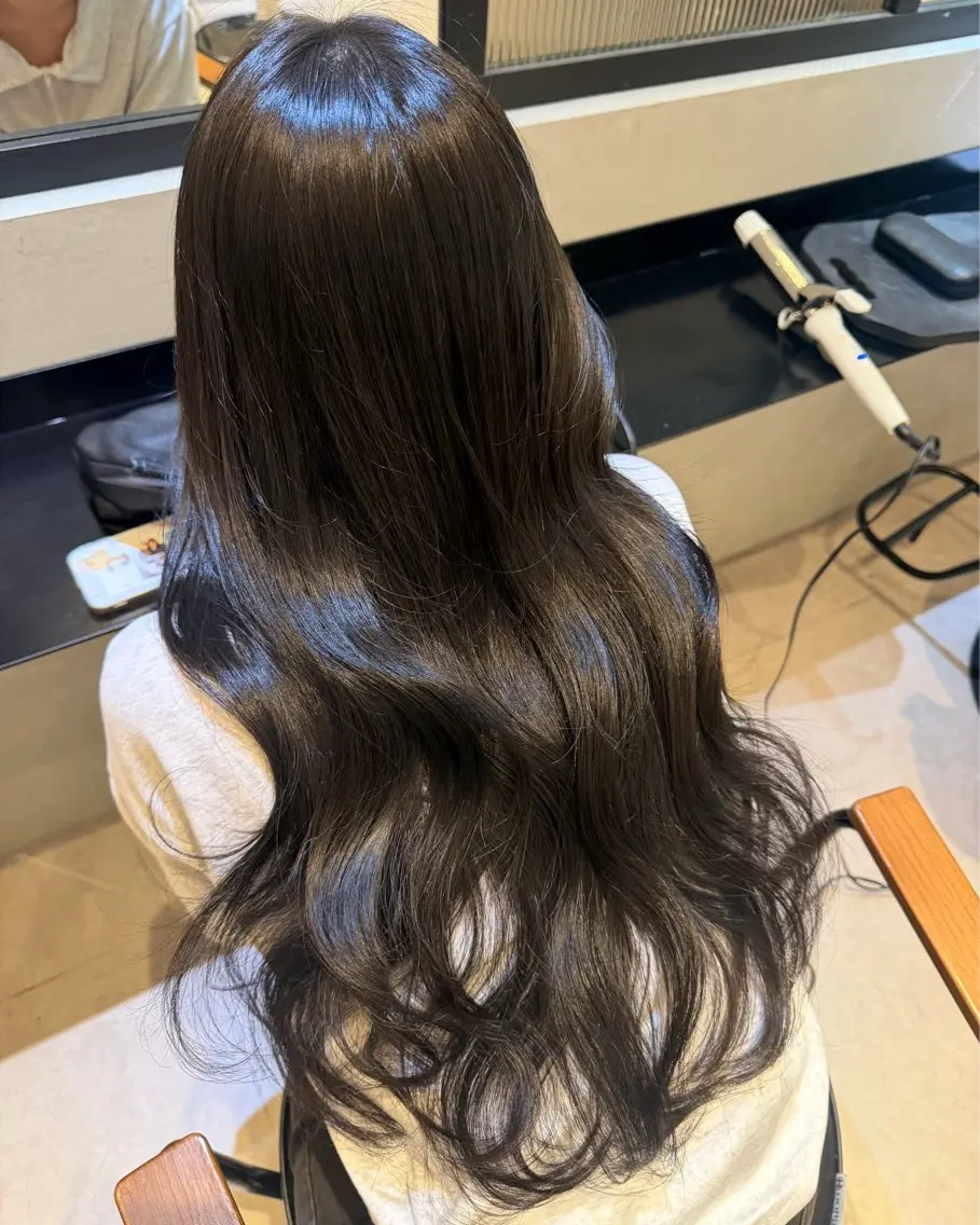 ロング カット ヘアカラー トリートメント オリーブカラー🫒/ ハッシュカット/みゆのヘアスタイル