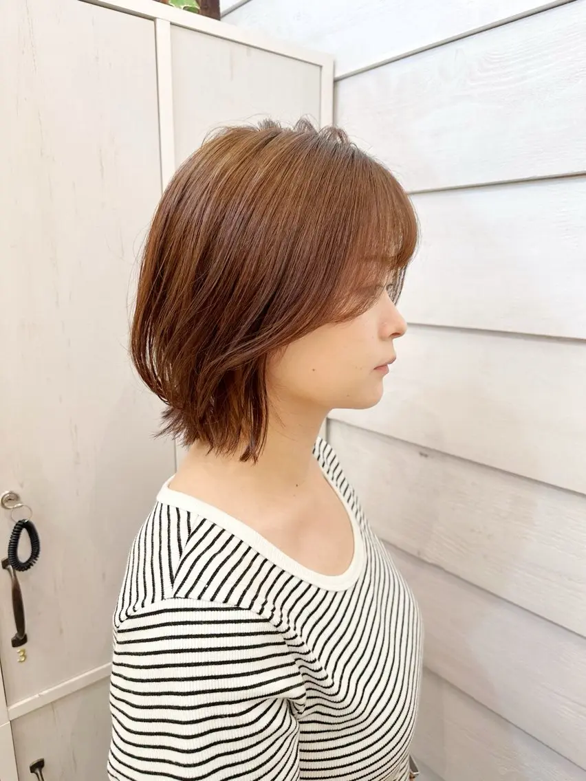 ミディアム カラー ショートボブ ボブ くせ毛 カット ヘアカラー 👑銀座ショート/ 絶壁補正/金子涼👑のヘアスタイル
