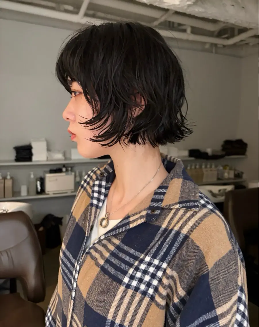 ショート ボブ レイヤーカット カット パーマ 藤原 直希のヘアスタイル