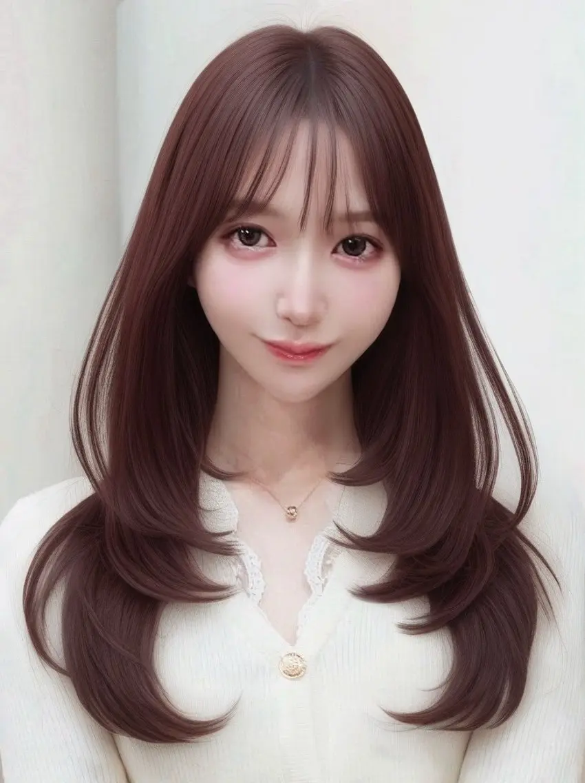 ロング ケアカラー チョコレートブラウン 髪質改善 ALLY 原宿のヘアスタイル