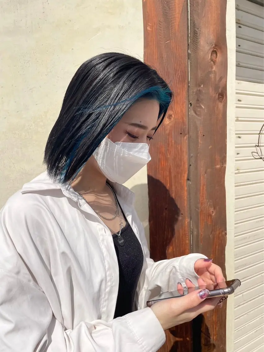 ショート カラー ワンレンボブ ミストバング ブリーチ  フェイスフレーミング ボブ レイヤーカット メンズヘア/伊藤　匠のヘアスタイル