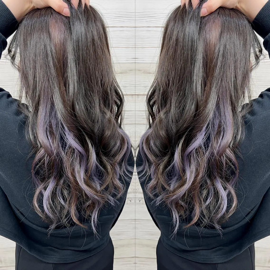 ロング カラー ヘアアレンジ ブリーチ ケアブリーチ ハイトーンカラー ラベンダーカラー ヘアカラー トリートメント 枝毛カット&髪質改善 満足NO.1岡しゃんのヘアスタイル