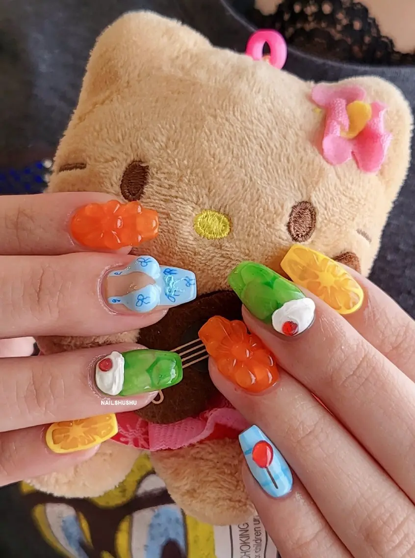 ネイル ハンドネイル 3dパーツ/流行り 👧shushu❤️のネイルデザイン