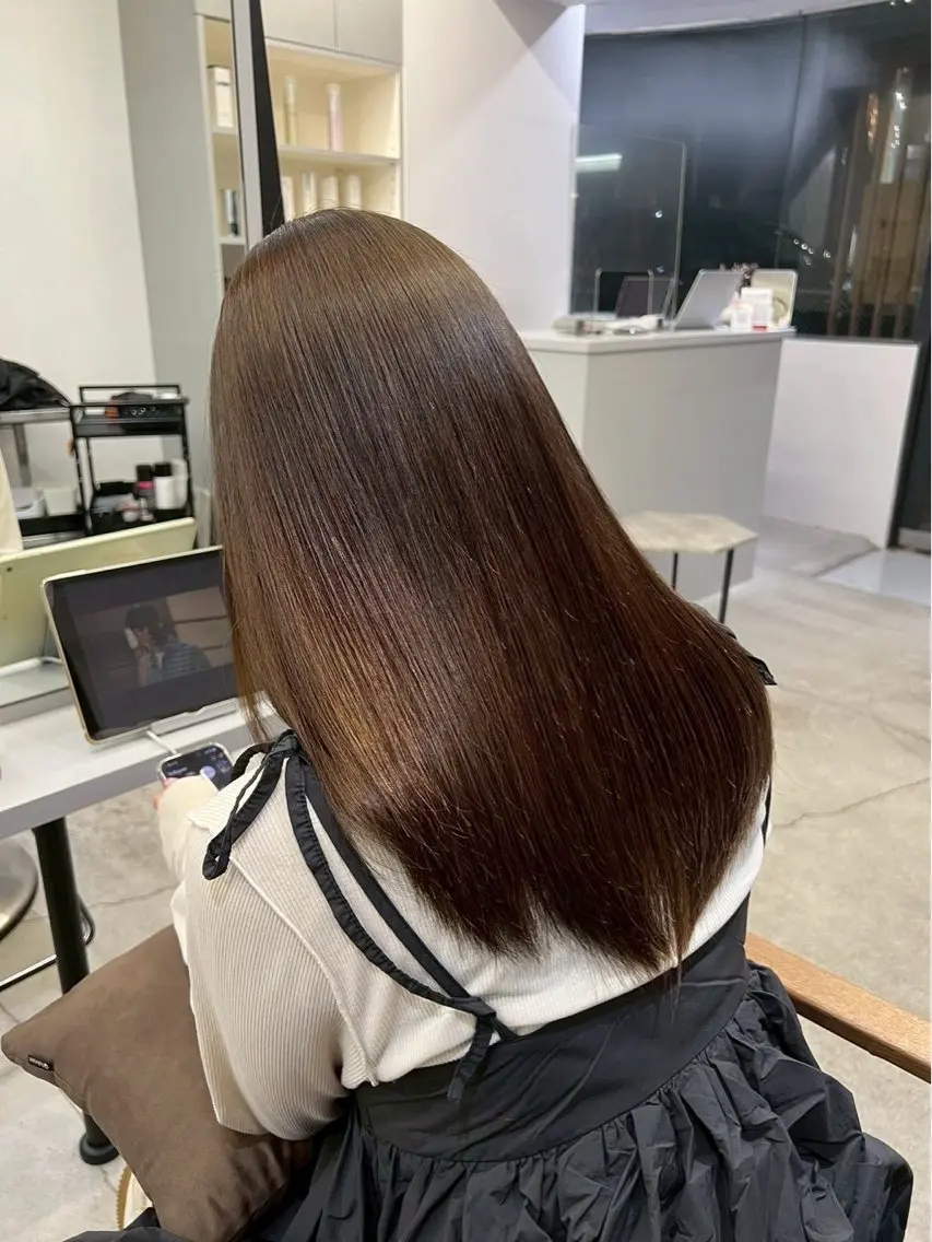 ロング パーマ 縮毛矯正 🍒モテ暖色カラー × うる艶✧ ゆなのヘアスタイル