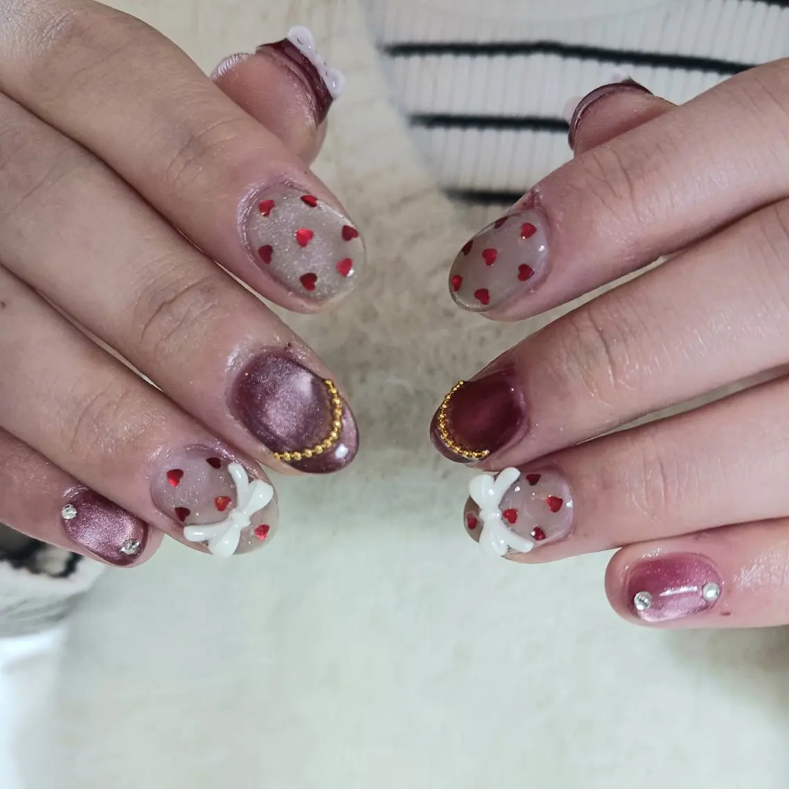 ネイル ジェルネイル ハート 持ち込み リボン 冬ネイル owlnail /持込みデザイン専門のネイルデザイン