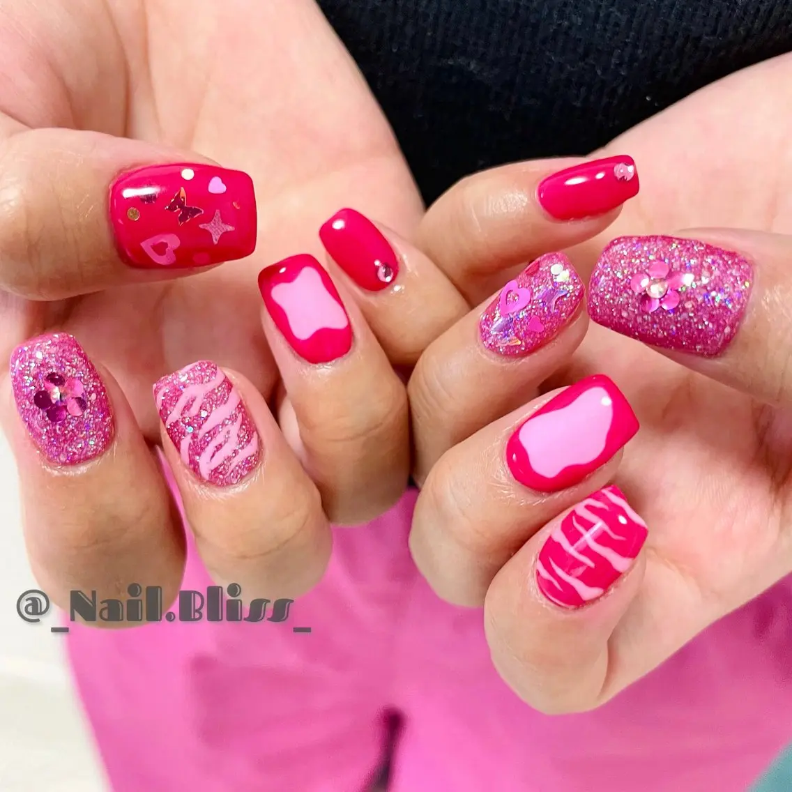 ネイル ブルー 持ち込み ピンク ハンドネイル NAIL BLISSのネイルデザイン