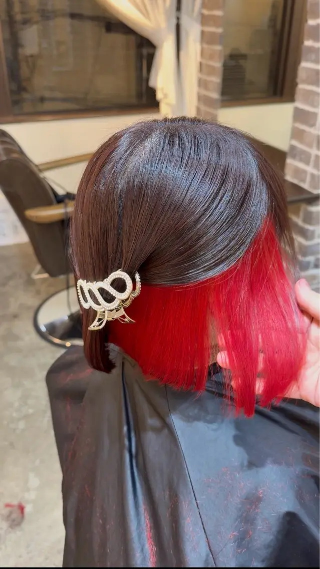 ミディアム カラー ブリーチ ブラウンカラー インナーカラー ピンクカラー ピンクブラウン カット ヘアカラー トリートメント 艶カラー/インナー /グラデ/大西小百合のヘアスタイル