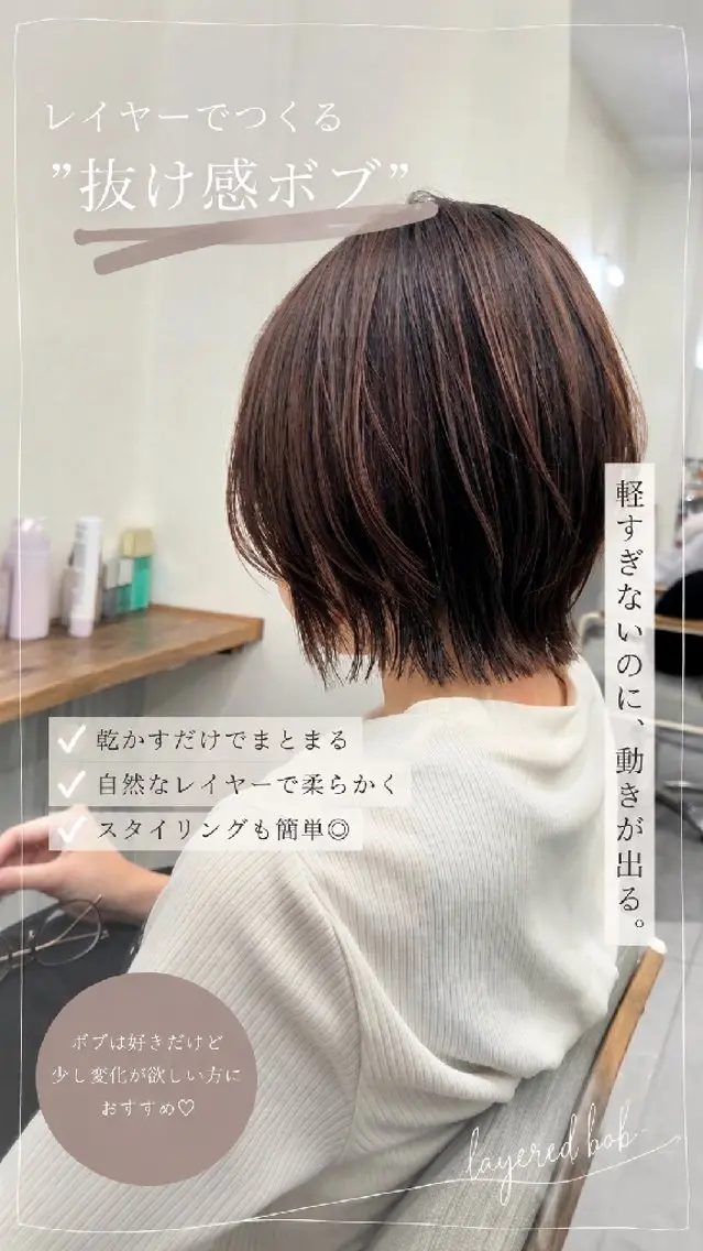 ミディアム ボブレイヤー ボブ レイヤーカット カット ヘッドスパ Era Hatsuneのヘアスタイル