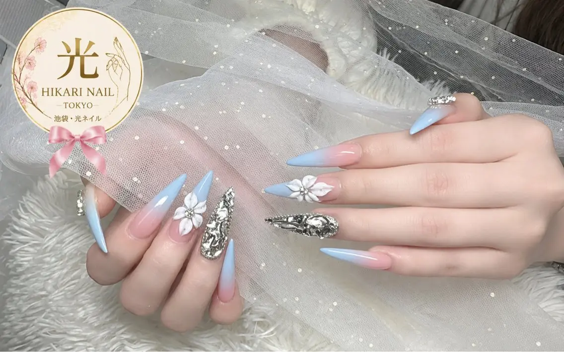 ネイル チークネイル 長さ出し フレンチネイル ガーリー ハート HikariNail Ikebukuroのネイルデザイン