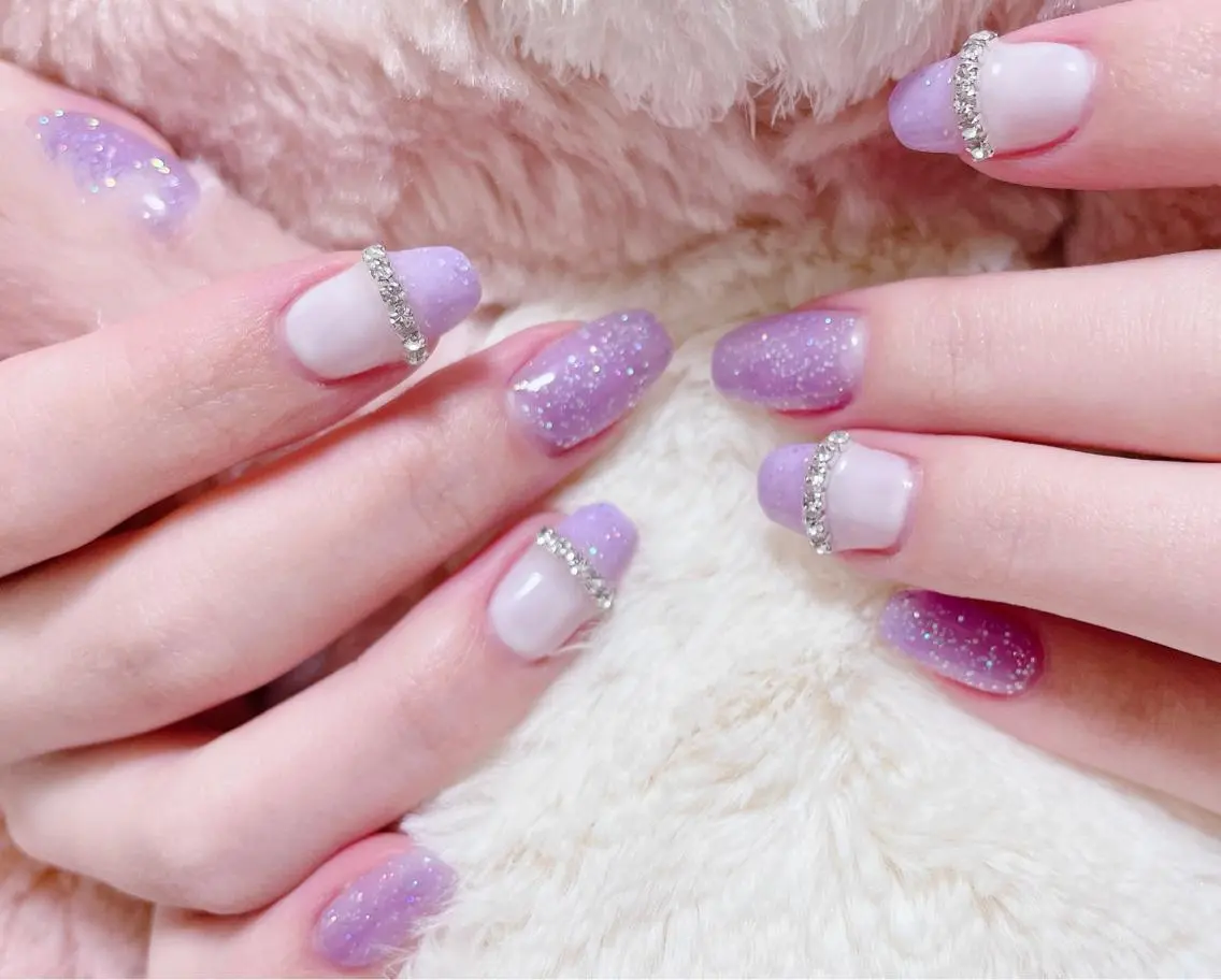 ネイル パープル ハンドネイル FLARE NAIL フレアネイルのネイルデザイン