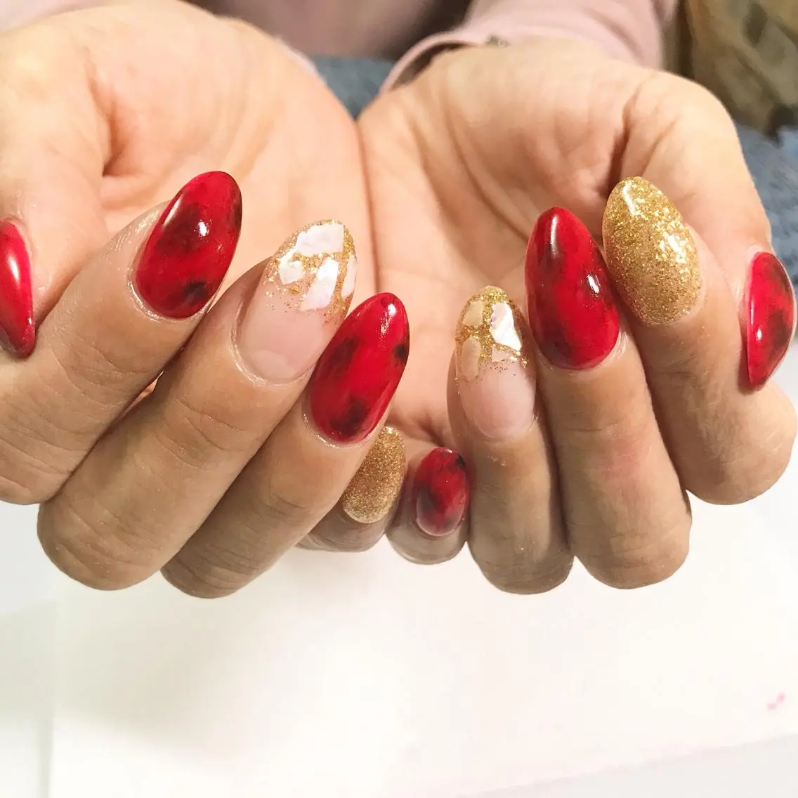 ネイル フットネイル ラメ(グリッター) 赤色 シンプルネイル 春ネイル nail fufla ♡yamane♡のネイルデザイン