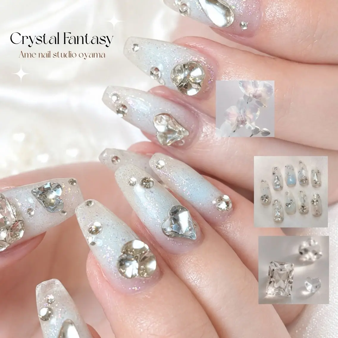 ネイル クリアネイル ハート ホログラムネイル ラメ(グリッター) ストーンネイル ハンドネイル ハンドケア AME NAIL STUDIO小山店のネイルデザイン