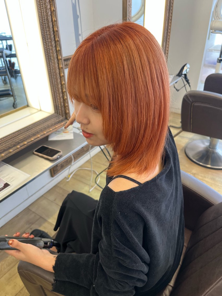 カラー オレンジ ヘアカラー トリートメント ブリーチカラー募集 合澤のヘアスタイル
