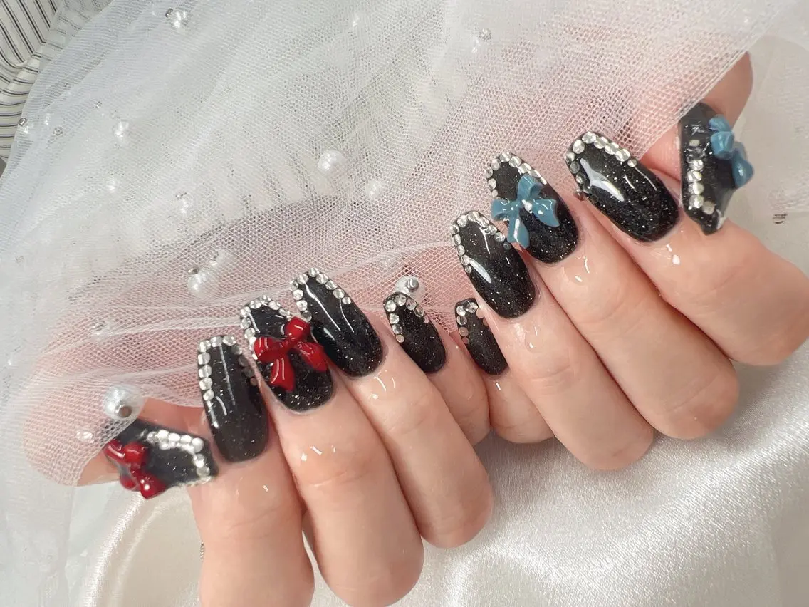 ネイル フラッシュネイル リボン ハンドネイル bijou nails 蓮のネイルデザイン