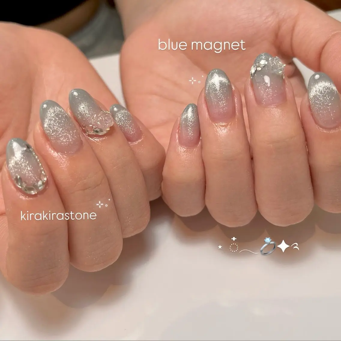 ネイル フレンチネイル グラデーション キラキラネイル マグネットネイル マグネットフレンチ ハンドネイル ballie／小野原 なつみのネイルデザイン