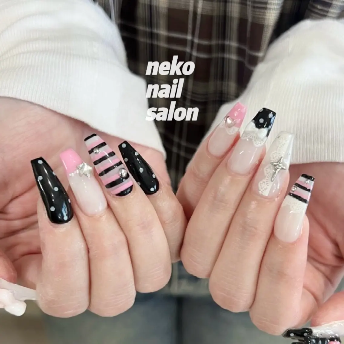 ネイル ボーダー ワンホンネイル ハンドネイル neko nailのネイルデザイン