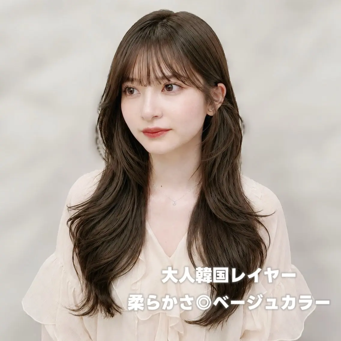 ロング カラー ベージュカラー 韓国風ヘア レイヤーカット 小顔カット カット ヘアカラー トリートメント ヘアセット 大人韓国ヘア♡ 艶髪/とばみかのヘアスタイル