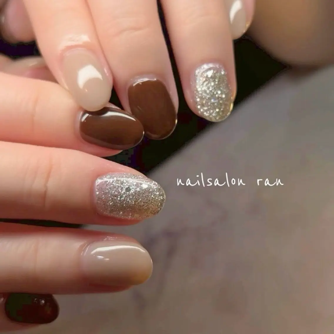 ネイル ブラウン ハンドネイル ハンドケア nailsalon ranのネイルデザイン