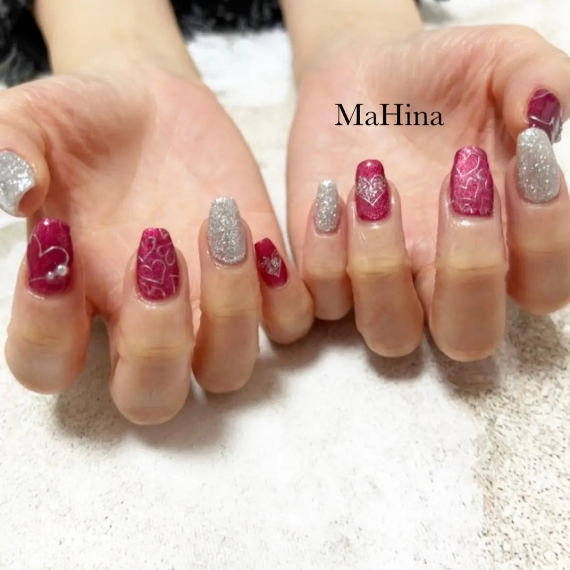 ネイル ジェルネイル ハート キラキラネイル マグネットネイル 春ネイル Le Vernis MaHina・まひなのネイルデザイン