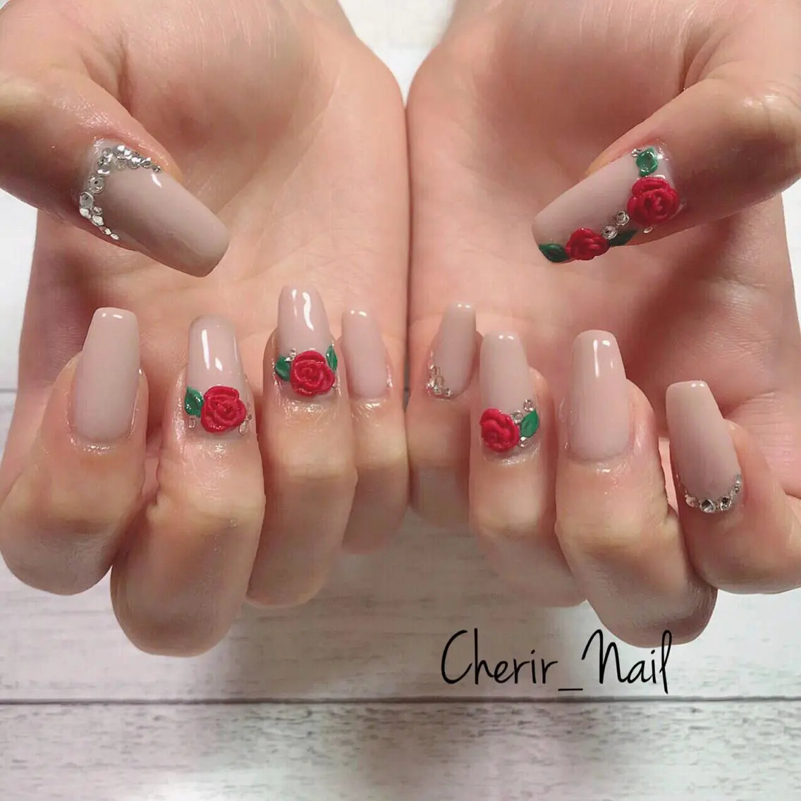 ネイル フラワーネイル ロングネイル ワンカラーネイル ピンク 春ネイル ハンドネイル Cherirnail kaoriのネイルデザイン