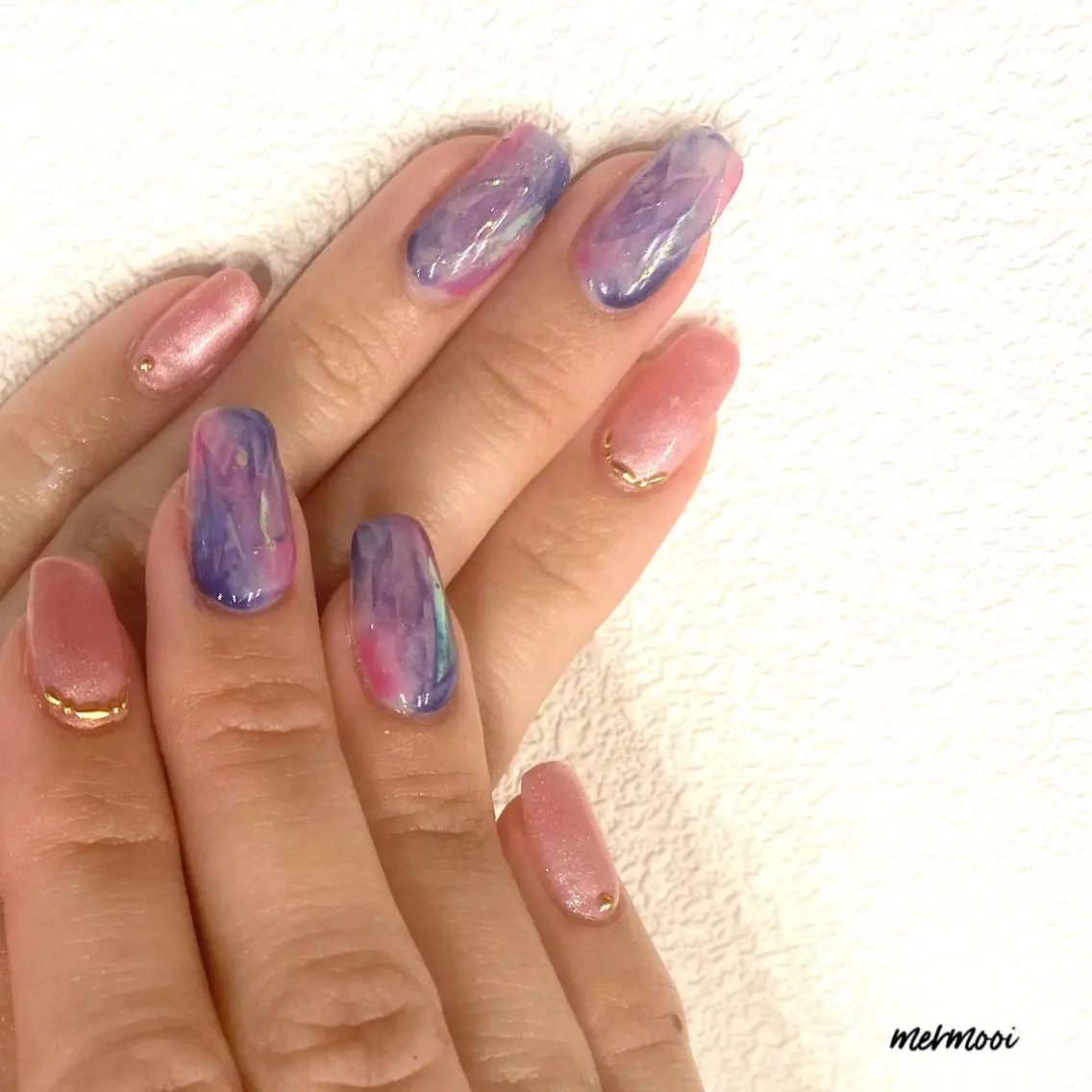 ネイル オーロラネイル クリアネイル 長さ出し ジェルネイル 大理石ネイル(マーブル) mermooi nailのネイルデザイン