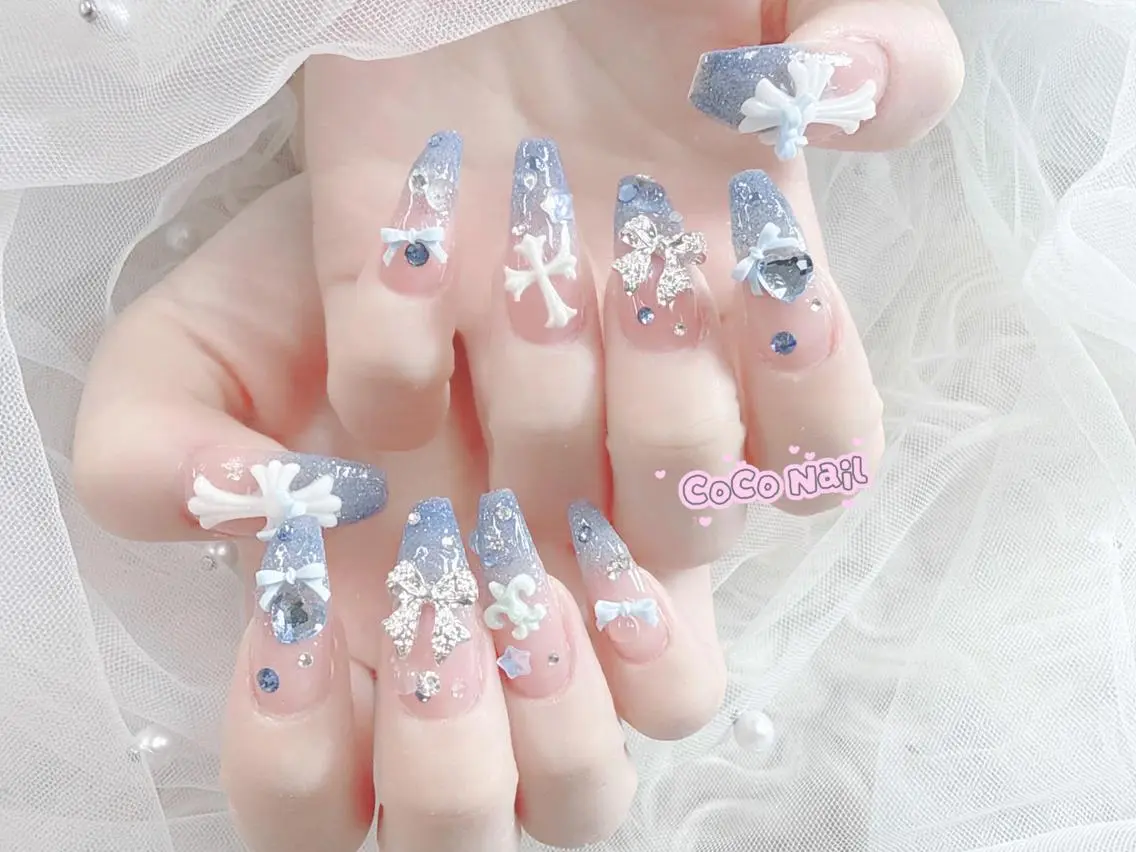 ネイル 成人式 大理石ネイル(マーブル) リボン 夏ネイル ネイルチップ ハンドネイル Mi Na Nail Salonのネイルデザイン
