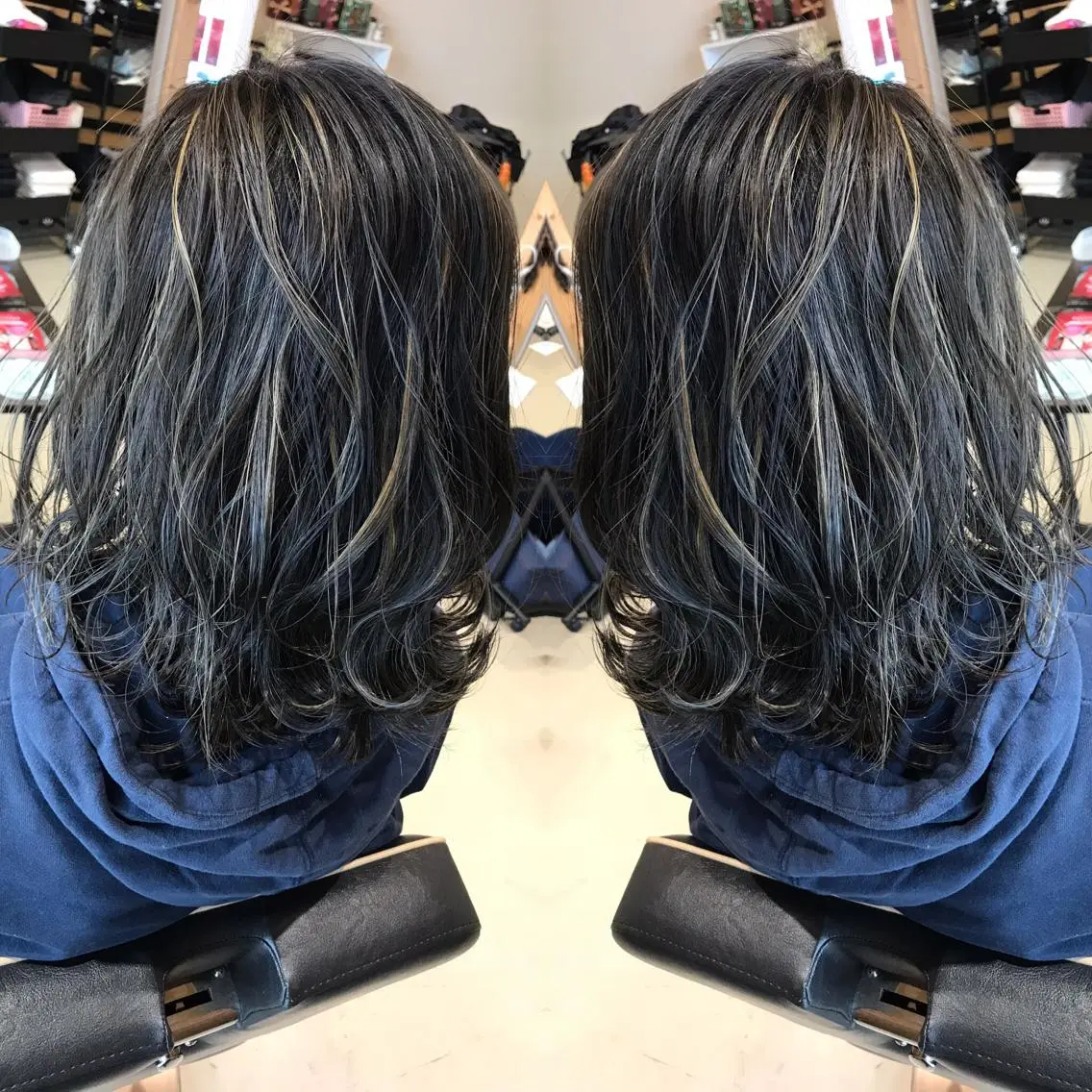 ミディアム カラー ハイライトカラー ハイライト ヘアカラー 大久保 隆蔵のヘアスタイル