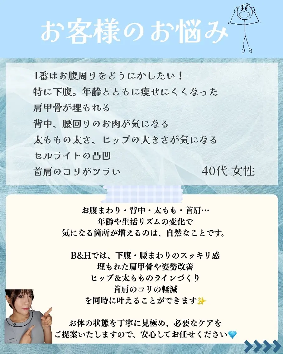 エステ リラク 痩身ハーブピーリング 筋膜リリース☆B&Hのエステ・リラクイメージ