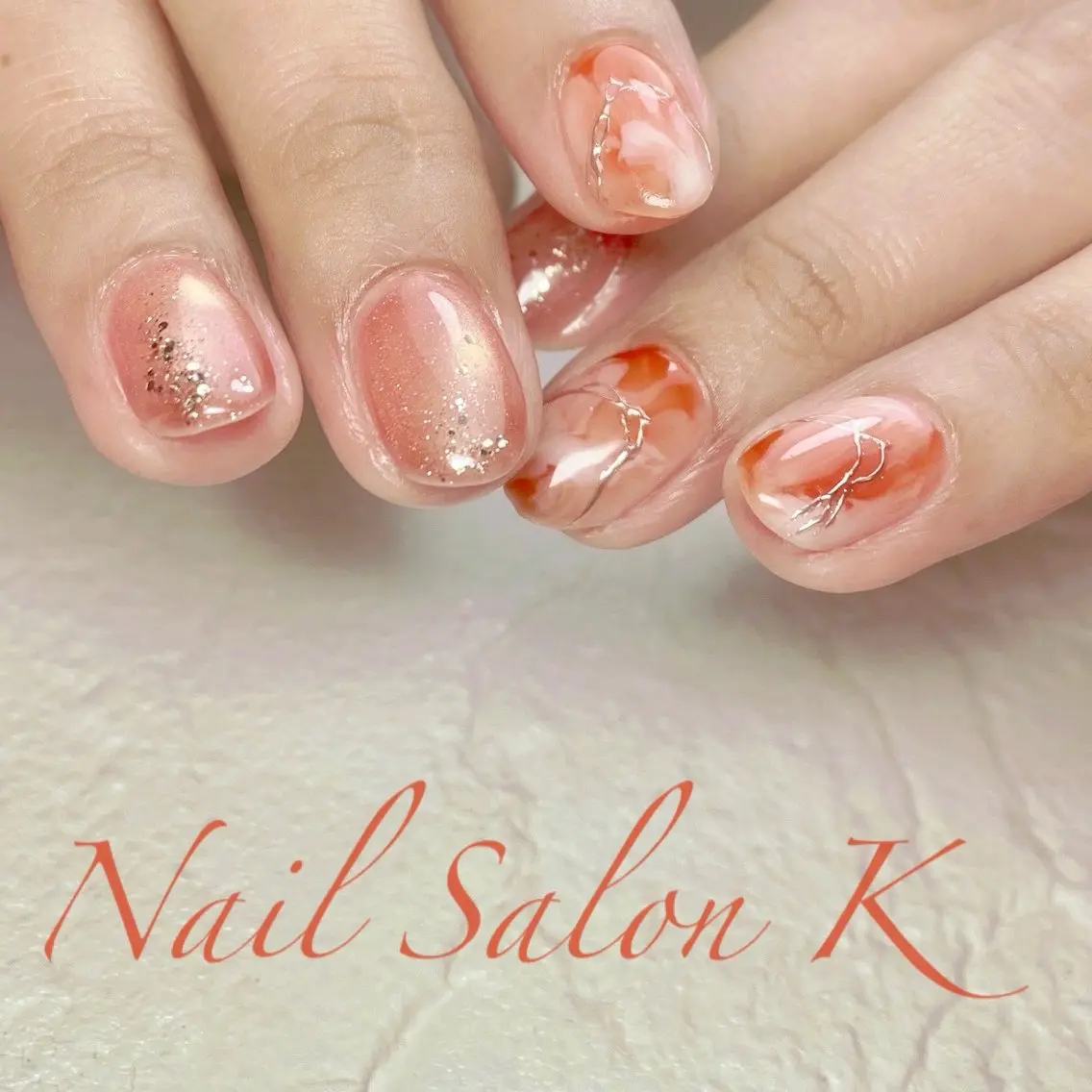 ネイル フラッシュネイル マグネットネイル ニュアンスネイル オレンジ ハンドネイル Nail Salon K 🧸美爪育成のネイルデザイン