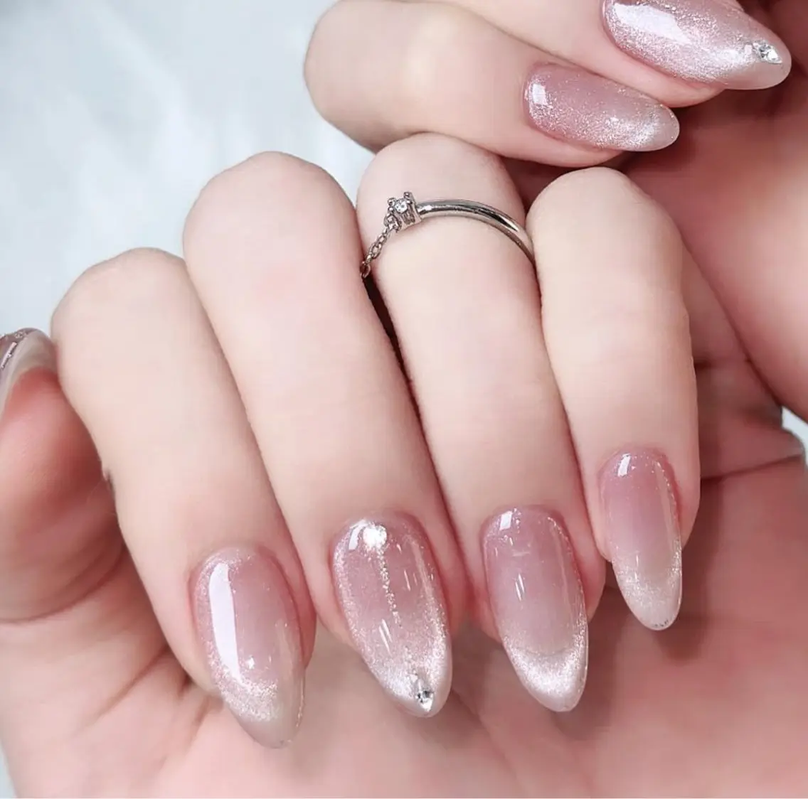 ネイル アートネイル ジェルネイル キラキラネイル ミラーネイル ピンク ハンドネイル Ryu Nail NekoChanのネイルデザイン