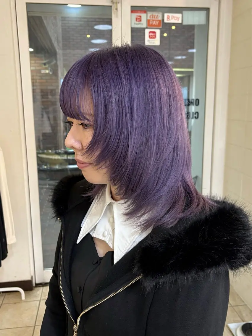 ミディアム カラー 透明感カラー ラベンダーカラー ヘアカラー トリートメント ボブパーマ/ スズキユウナのヘアスタイル