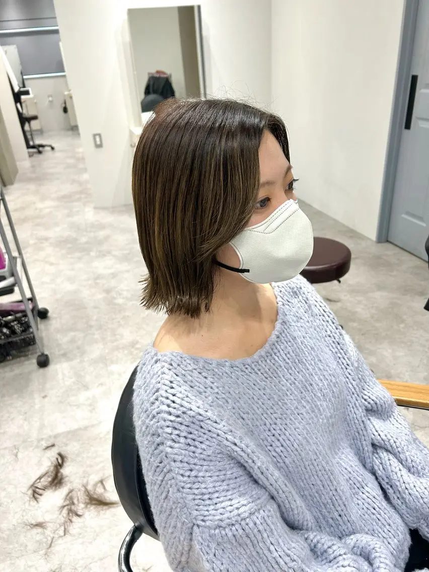 ミディアム カラー ヘアアレンジ ボブ くびれヘア 顔周りカット 韓国風ヘア カット ボブ /ニュアンス/ satomi🧸💖のヘアスタイル