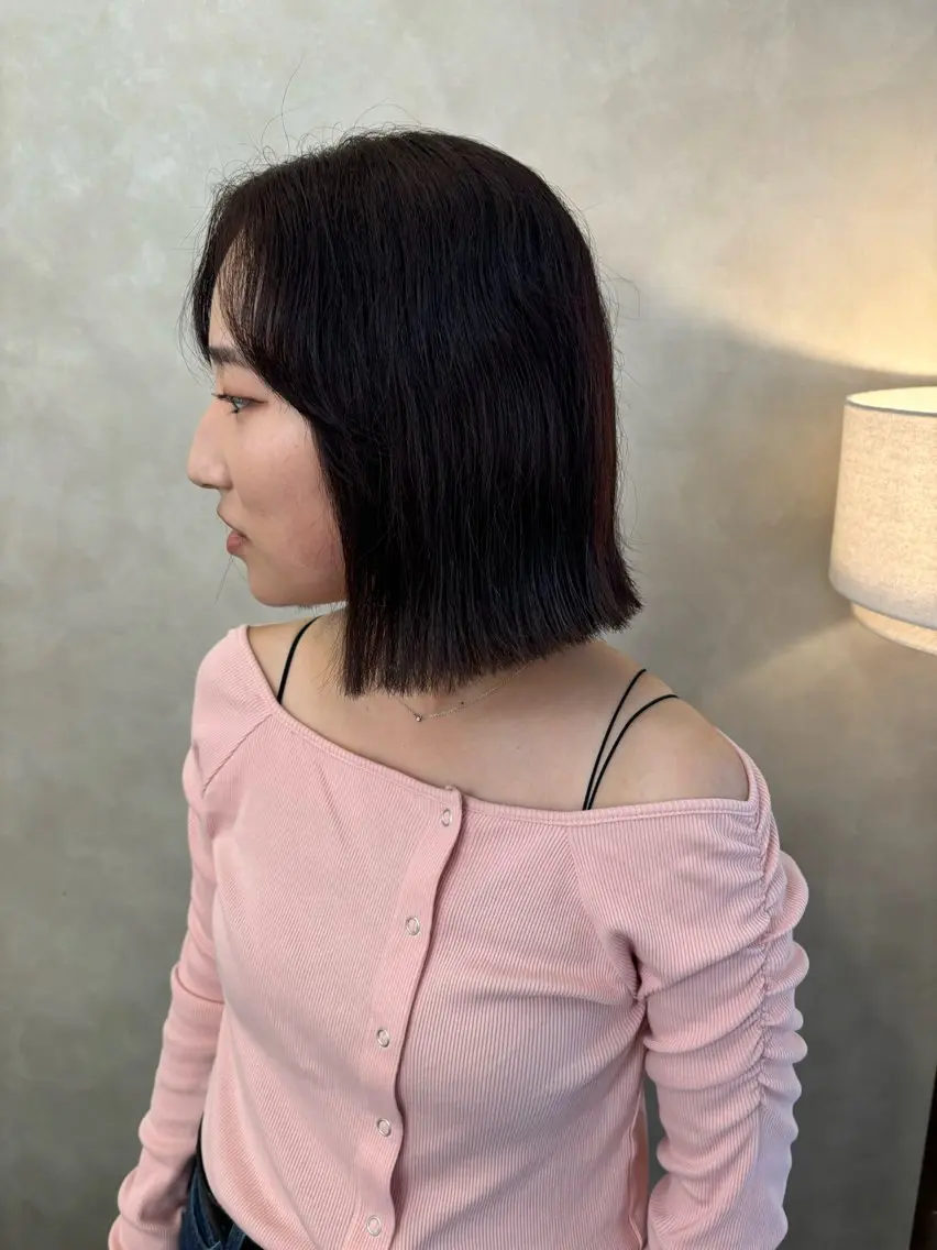 ミディアム 切りっぱなしボブ ボブ ボブ/レイヤー/暖色 カラー/モモカ🎀のヘアスタイル