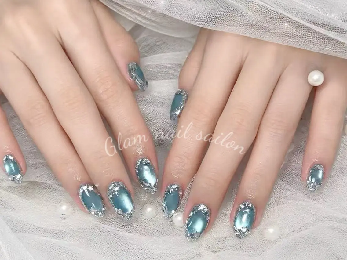 ネイル ハンドネイル エツメ💅 長さ出し🎀デザインのネイルデザイン