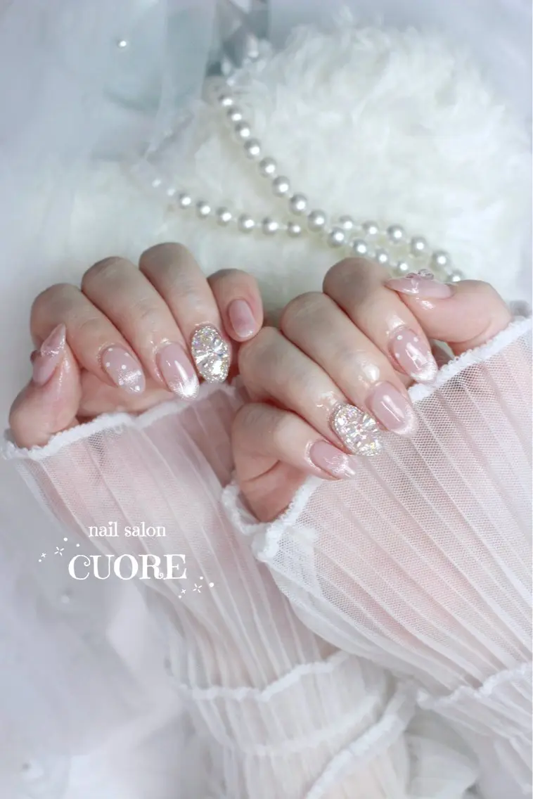 ネイル チークネイル クリアネイル ドット フレンチネイル ハート ハンドネイル nail salon CUOREのネイルデザイン