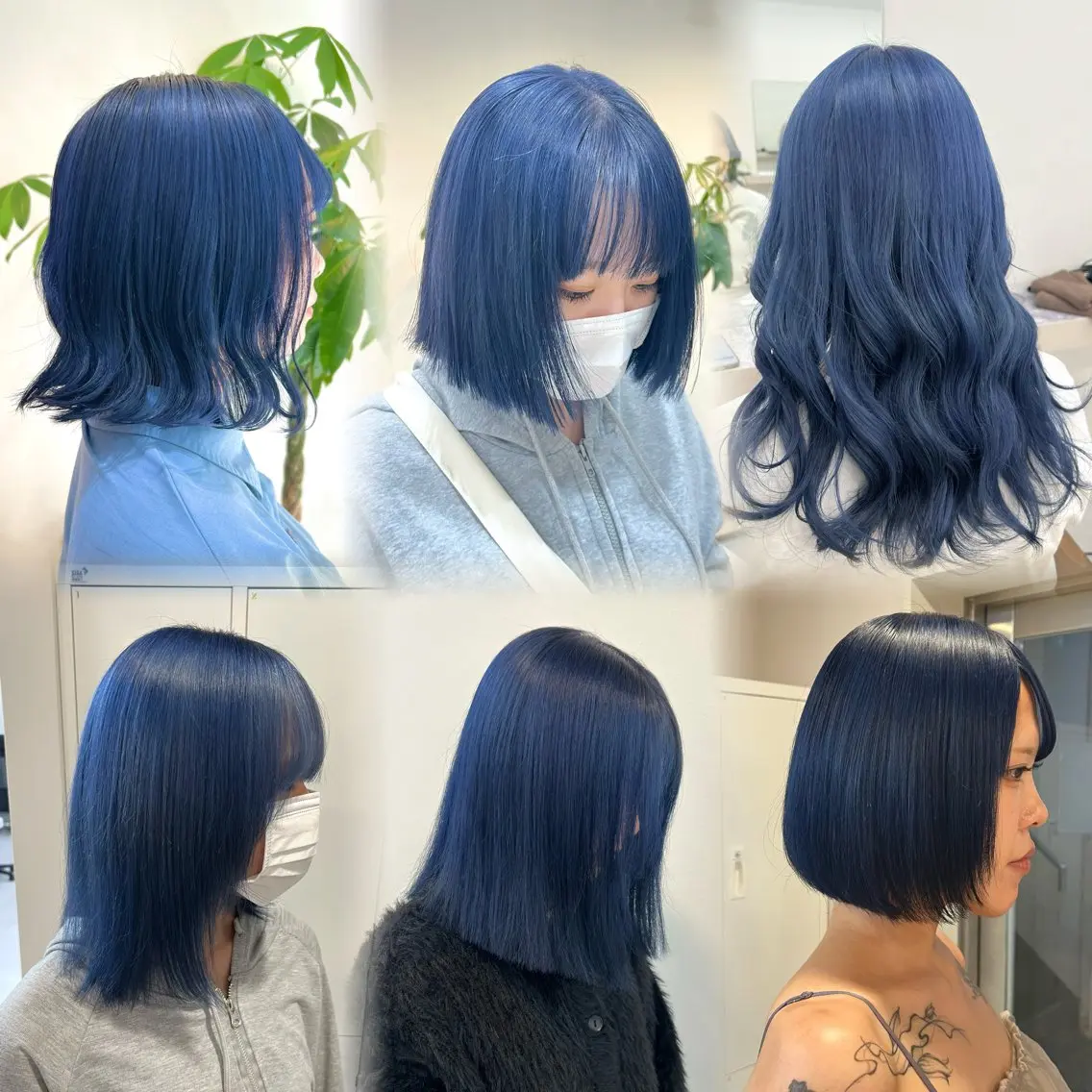 セミロング カラー アッシュ 黒髪 ブリーチ ブルーカラー ブルーブラック ヘアカラー ブリーチカラー🦋‪ 田中さくらのヘアスタイル