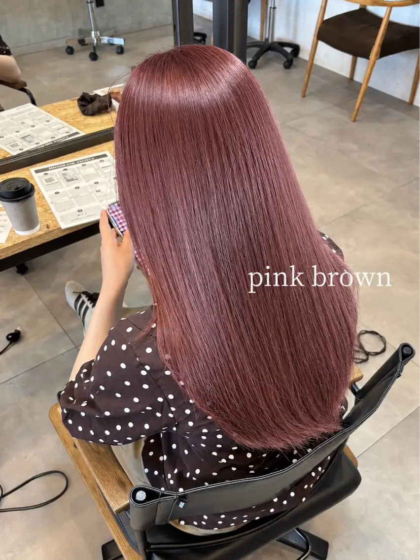 ロング カラー ブリーチ ブラウンカラー ピンクカラー ピンクブラウン LUVISM 長岡店/三田のヘアスタイル